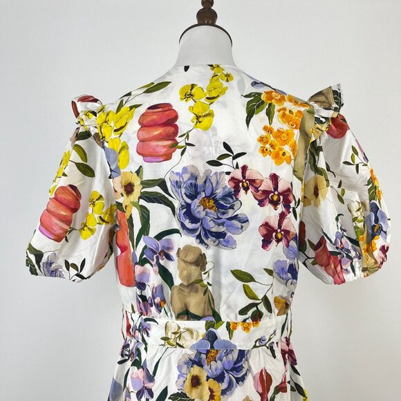 NWOT FARM Rio Floral Ruffles Greek Garden Off-White Mini Dress Size XL - Picture 10 of 14
